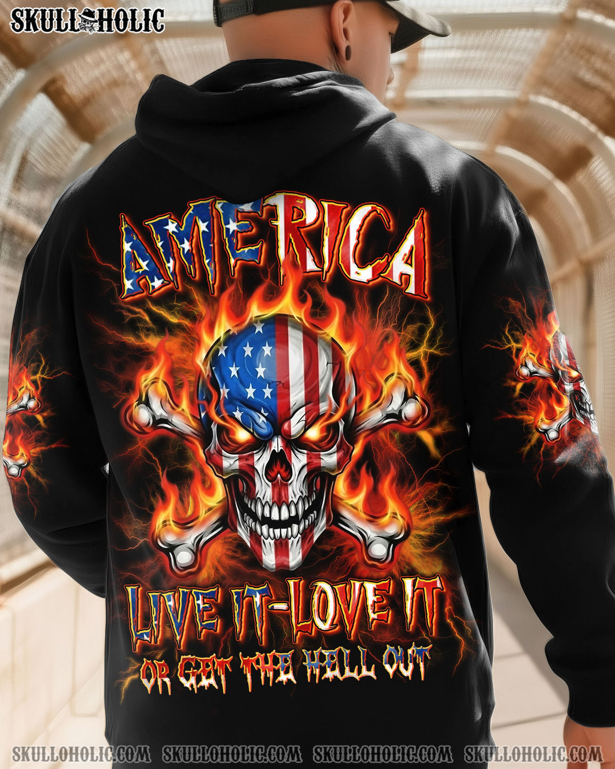 BLISSCORNERS AMERICA LIVE IT LOVE IT OR GET THE HELL OUT ALL OVER PRINT