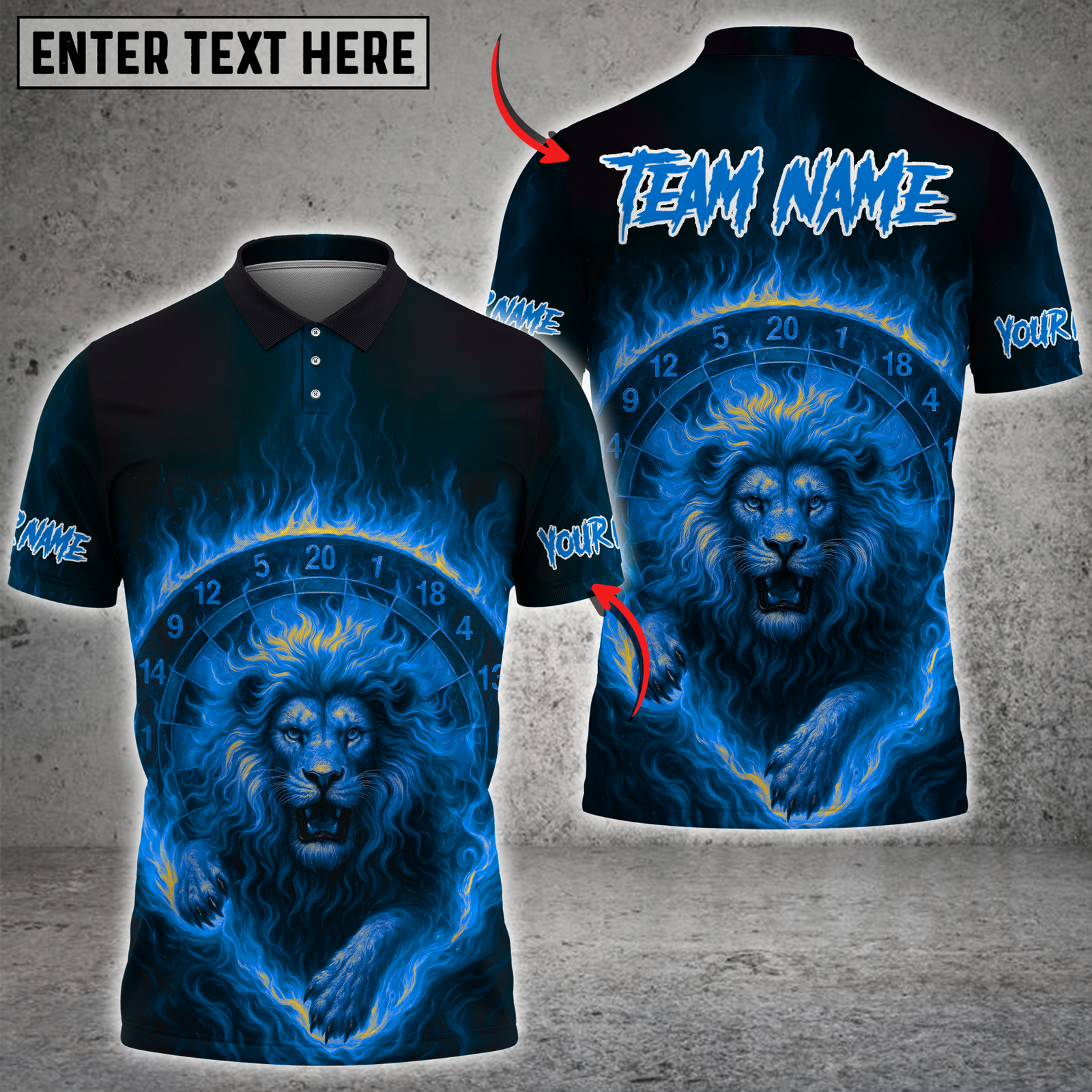 Blisscorners Darts Fire Lion Multicolor Customized Name, Team Name 3D Shirts