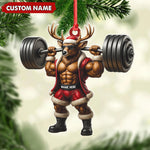Blisscorners Personalized Acrylic Muscle Deer Christmas Ornament - Custom Weightlifting Holiday Decoration LM0110