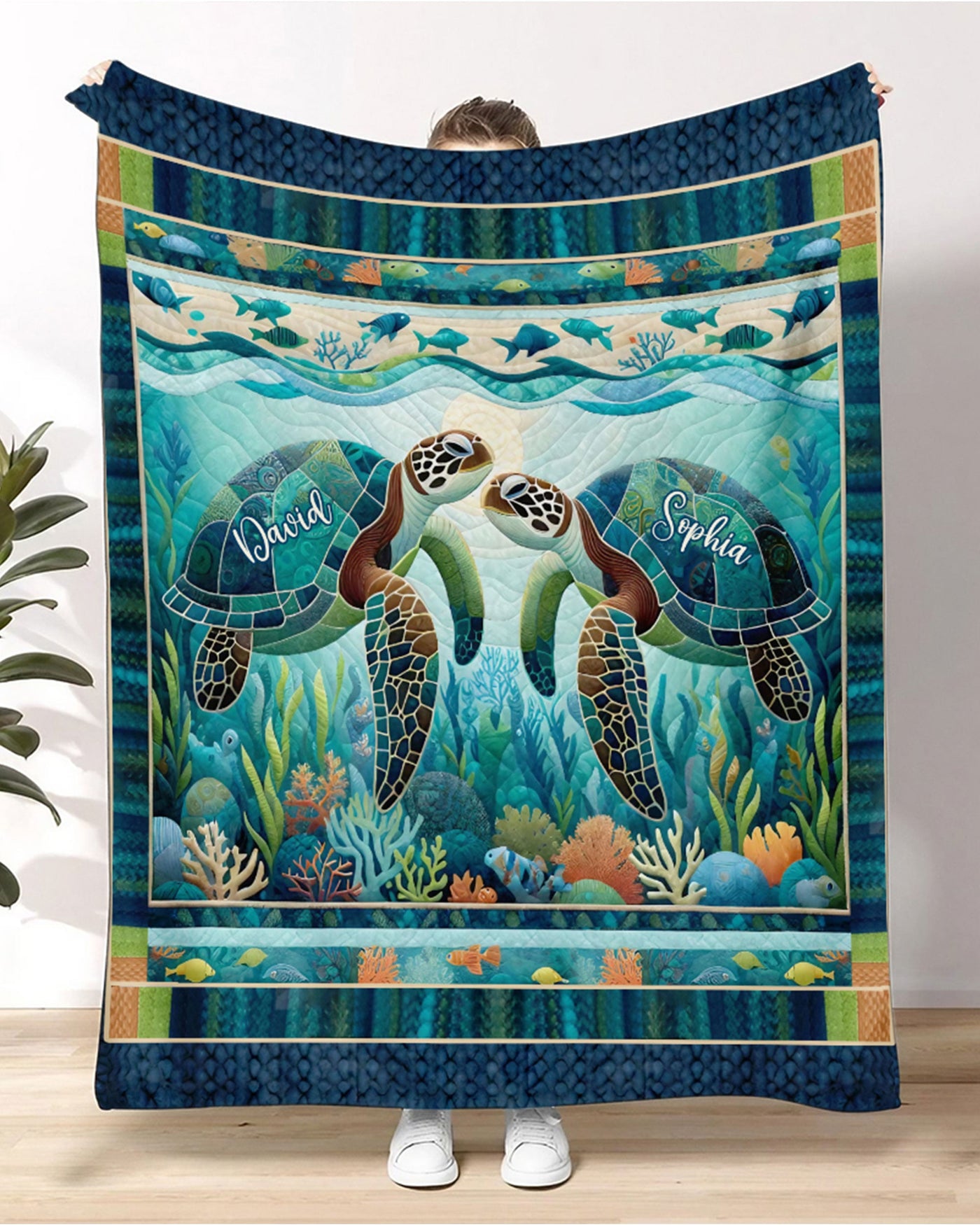 BLISSCORNERS PERSONALIZED YOU & ME AND THE SEA COUPLE FLEECE BLANKET