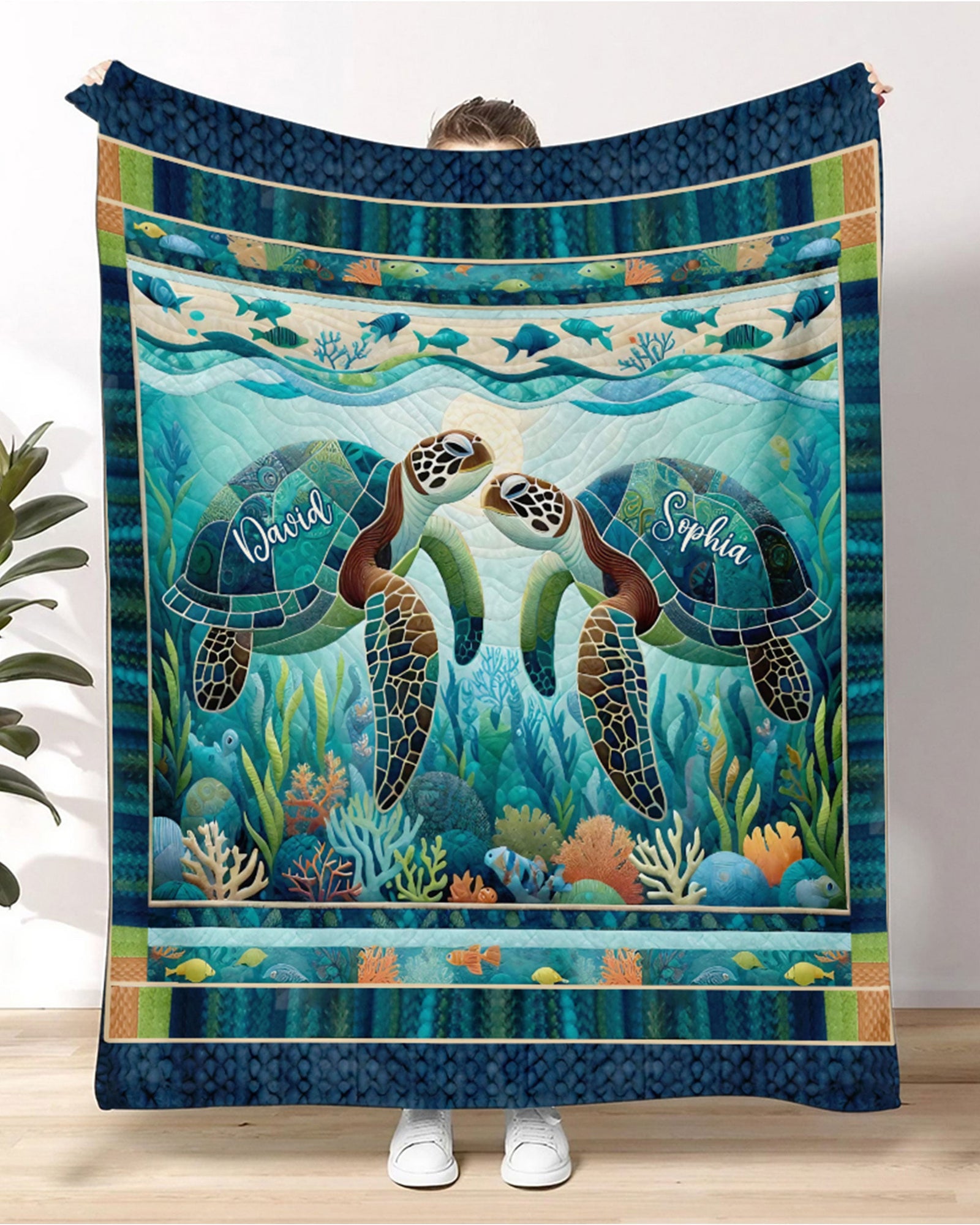 BLISSCORNERS PERSONALIZED YOU & ME AND THE SEA COUPLE FLEECE BLANKET