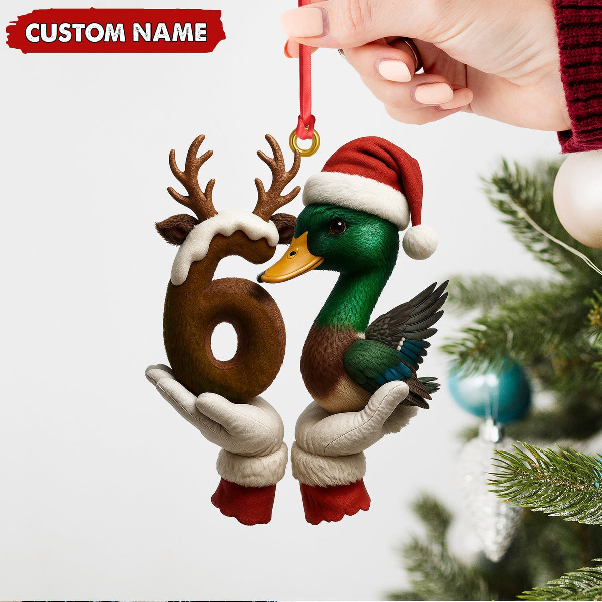 Blisscorners Personalized Trend 67 Duck Christmas Ornament, Custom Name Six Seven Reindeer 6 and Duck Design, Funny Meme Holiday Tree Decoration