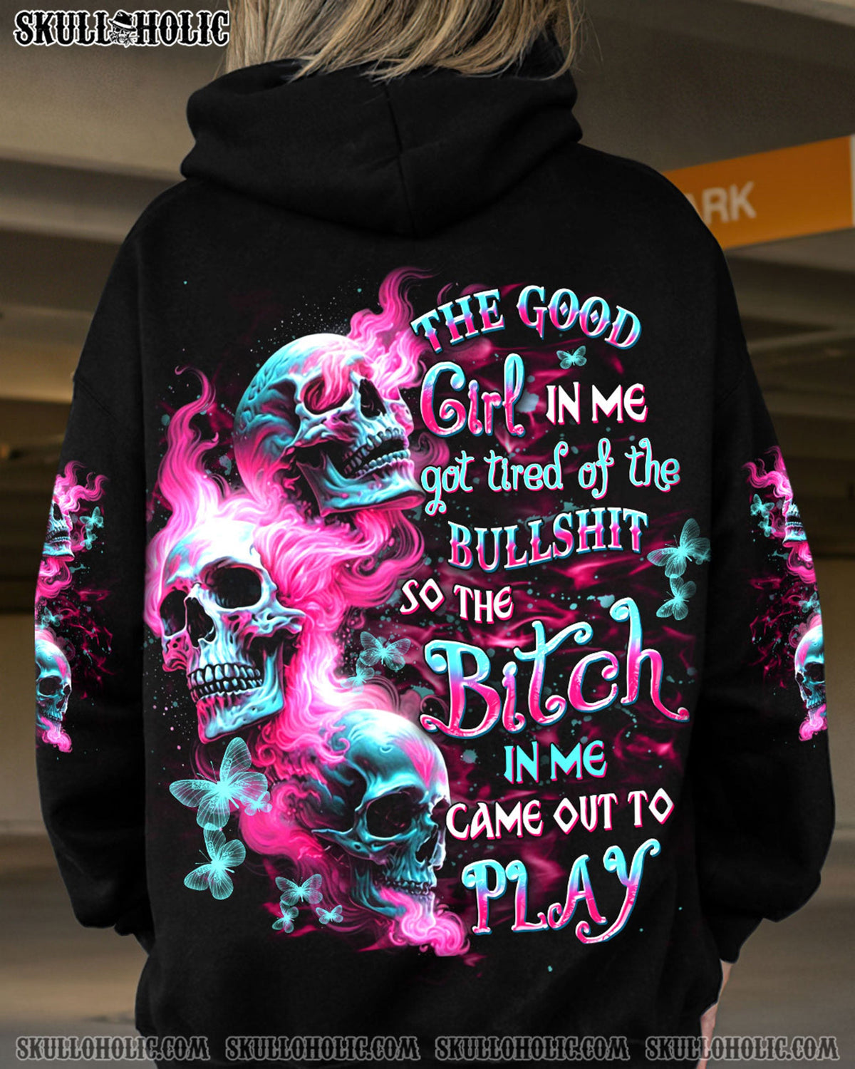 BLISSCORNERS THE GOOD GIRL IN ME GOT TIRED SKULL ALL OVER PRINT