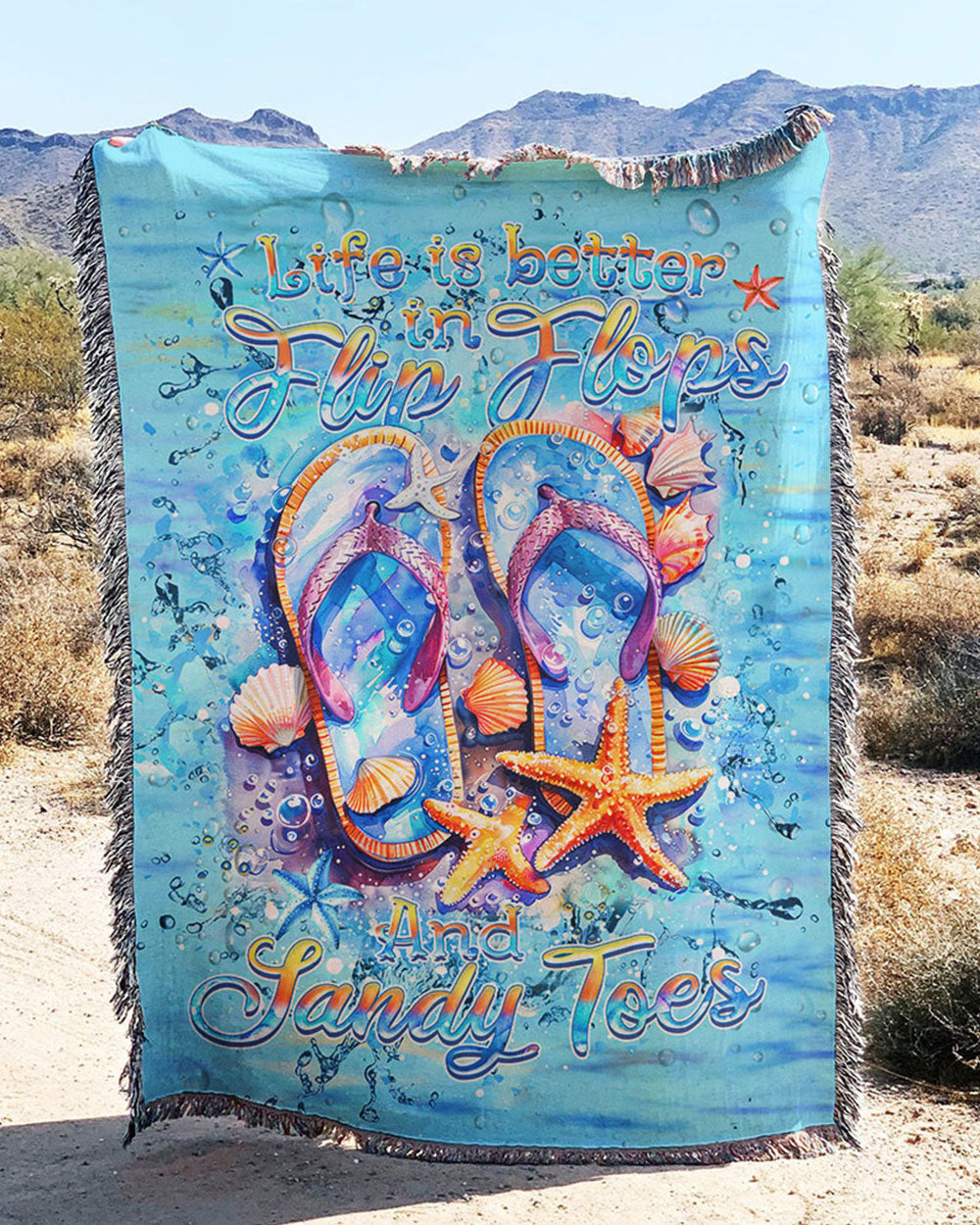 BLISSCORNERS LIFE IS BETTER IN FLIP-FLOPS AND SANDY TOES WOVEN AND FLEECE BLANKET