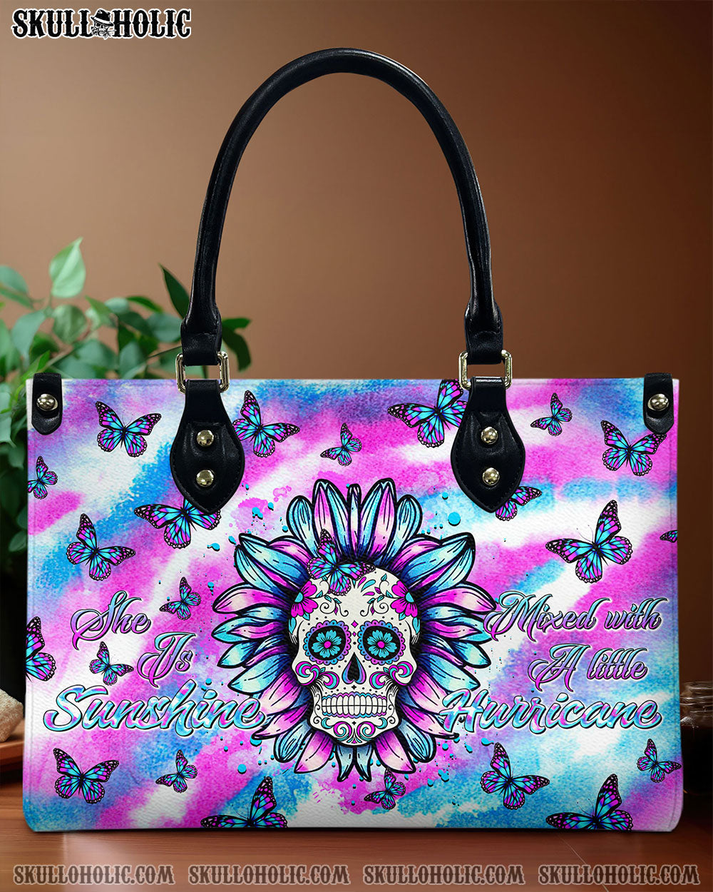 BLISSCORNERS SHE IS SUNSHINE TIE DYE SUGAR SKULL LEATHER HANDBAG