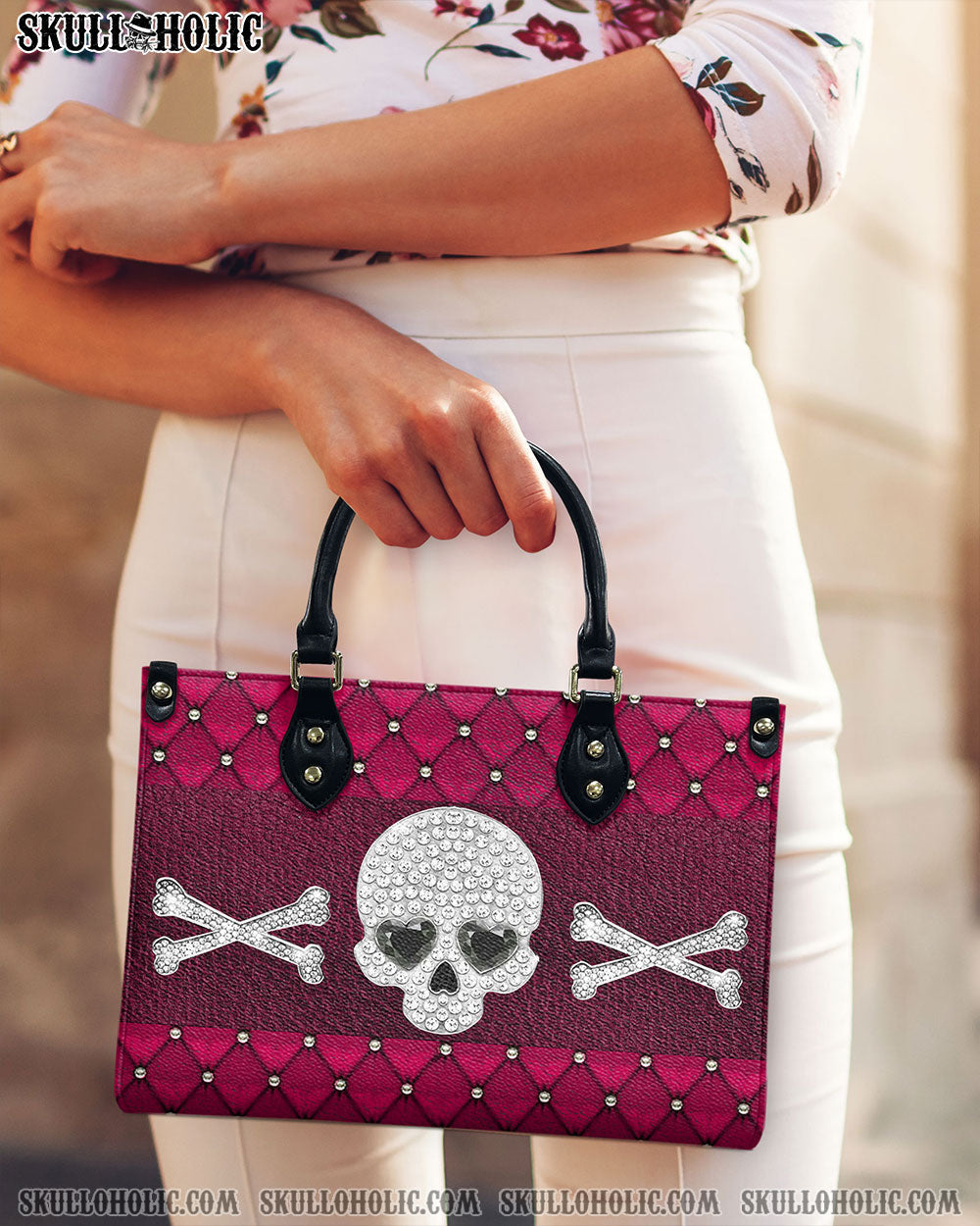 BLISSCORNERS PINK DIAMOND SKULL LEATHER HANDBAG