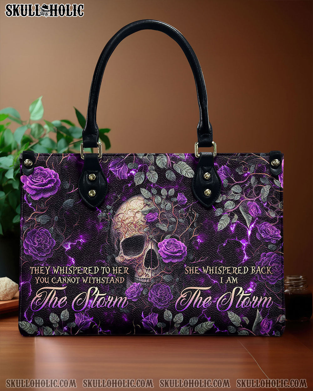 BLISSCORNERS I AM THE STORM ROSE SKULL LEATHER HANDBAG