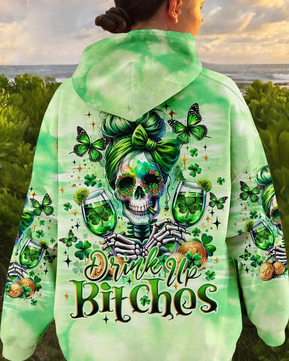 BLISSCORNERS SHE IS SUNSHINE SUNFLOWER MESSY BUN SKULL ALL OVER PRINT