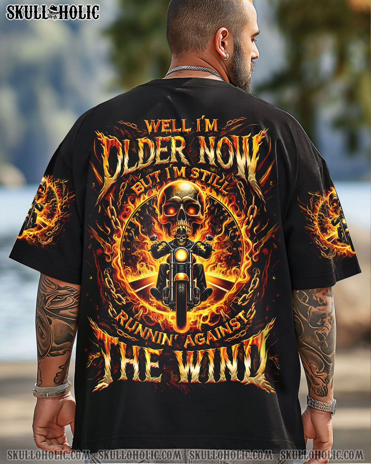 BLISSCORNERS RUNNING AGAINST THE WIND BIKER SKULL ALL OVER PRINT