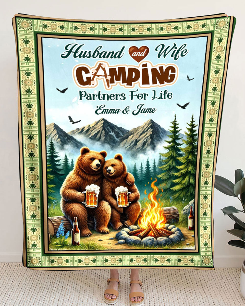 BLISSCORNERS PERSONALIZED HUSBAND AND WIFE CAMPING FLEECE BLANKET