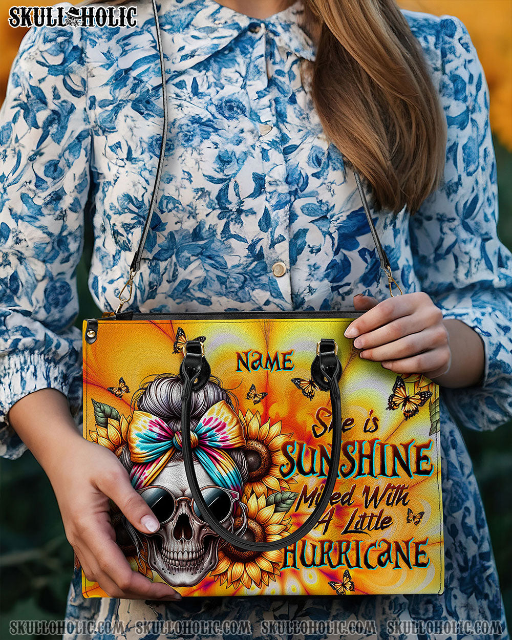 BLISSCORNERS SHE IS SUNSHINE SKULL TIE DYE LEATHER HANDBAG