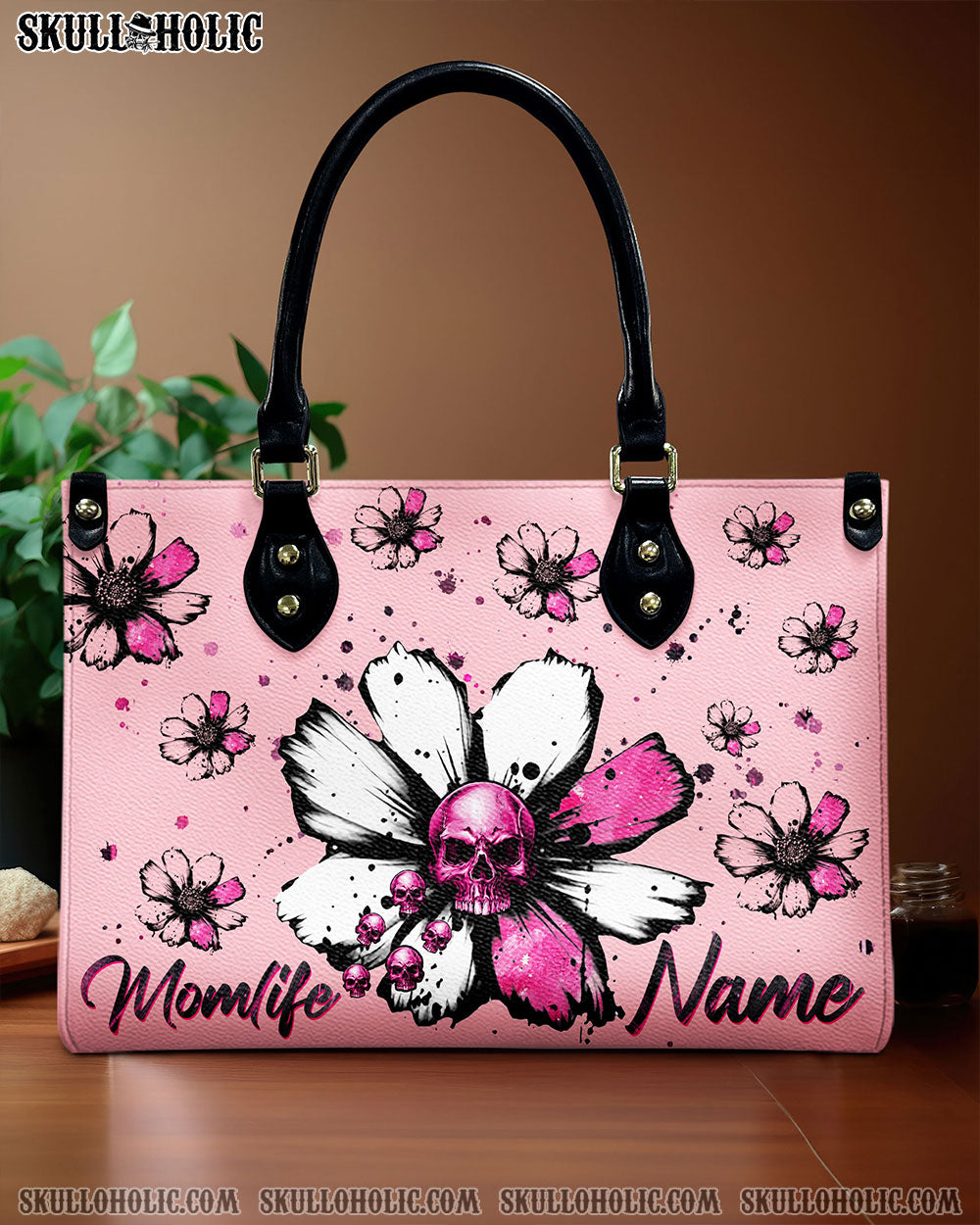 BLISSCORNERS MOM LIFE DAISY SKULL LEATHER HANDBAG