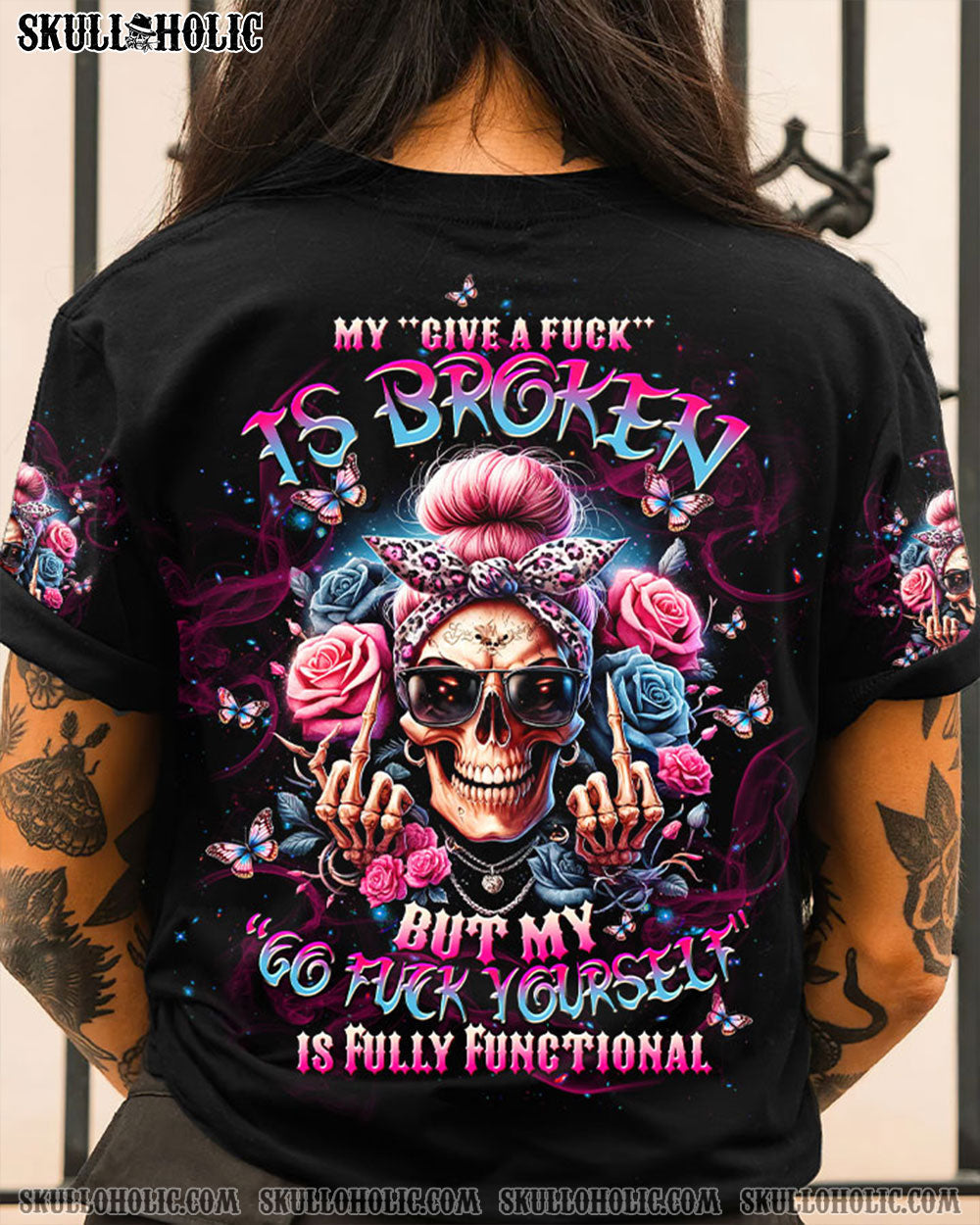 BLISSCORNERS PEOPLE SAY I CAN'T MULTITASK SKULL MESSY BUN ALL OVER PRINT