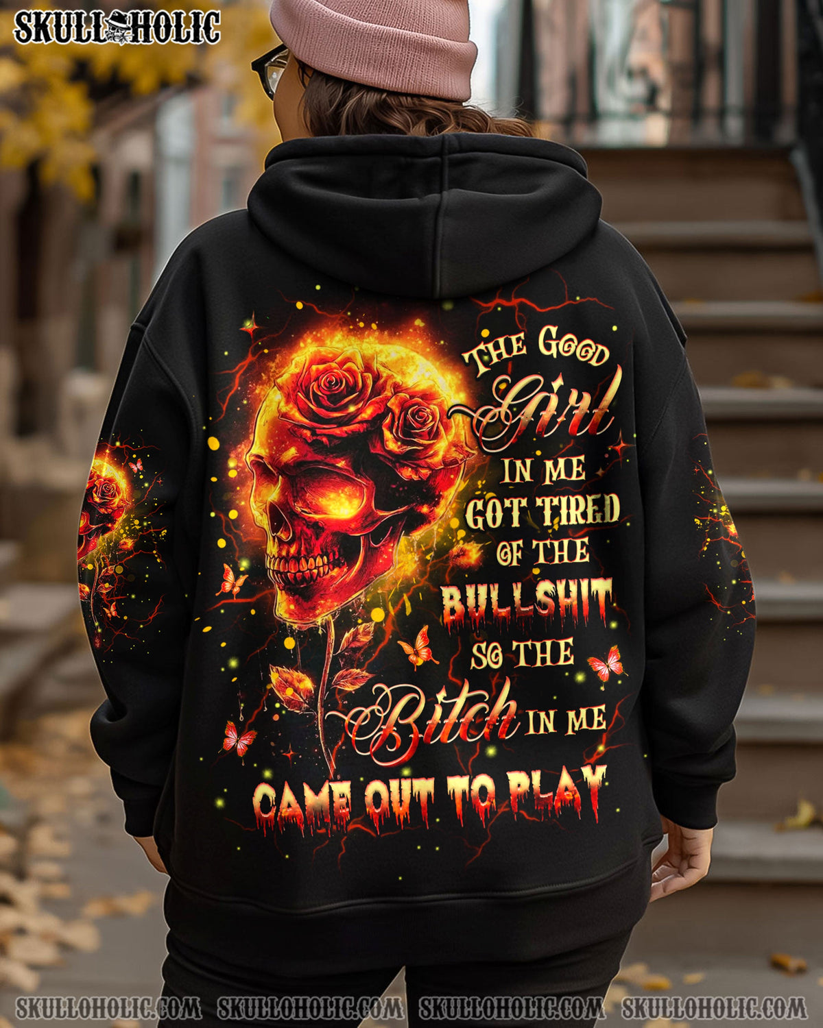BLISSCORNERS THE GOOD GIRL IN ME SKULL FIRE ALL OVER PRINT