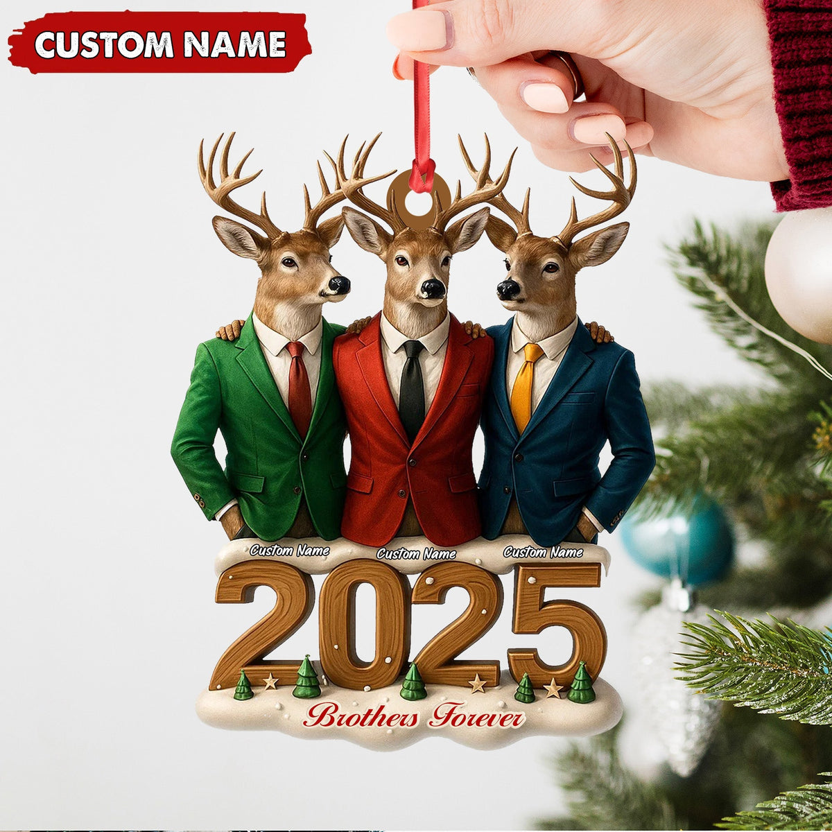 Blisscorners Personalized Brothers Forever 2025 Christmas Ornament, Custom Name Deer Trio in Suits, Funny Family Brother Gift Decor MT2411