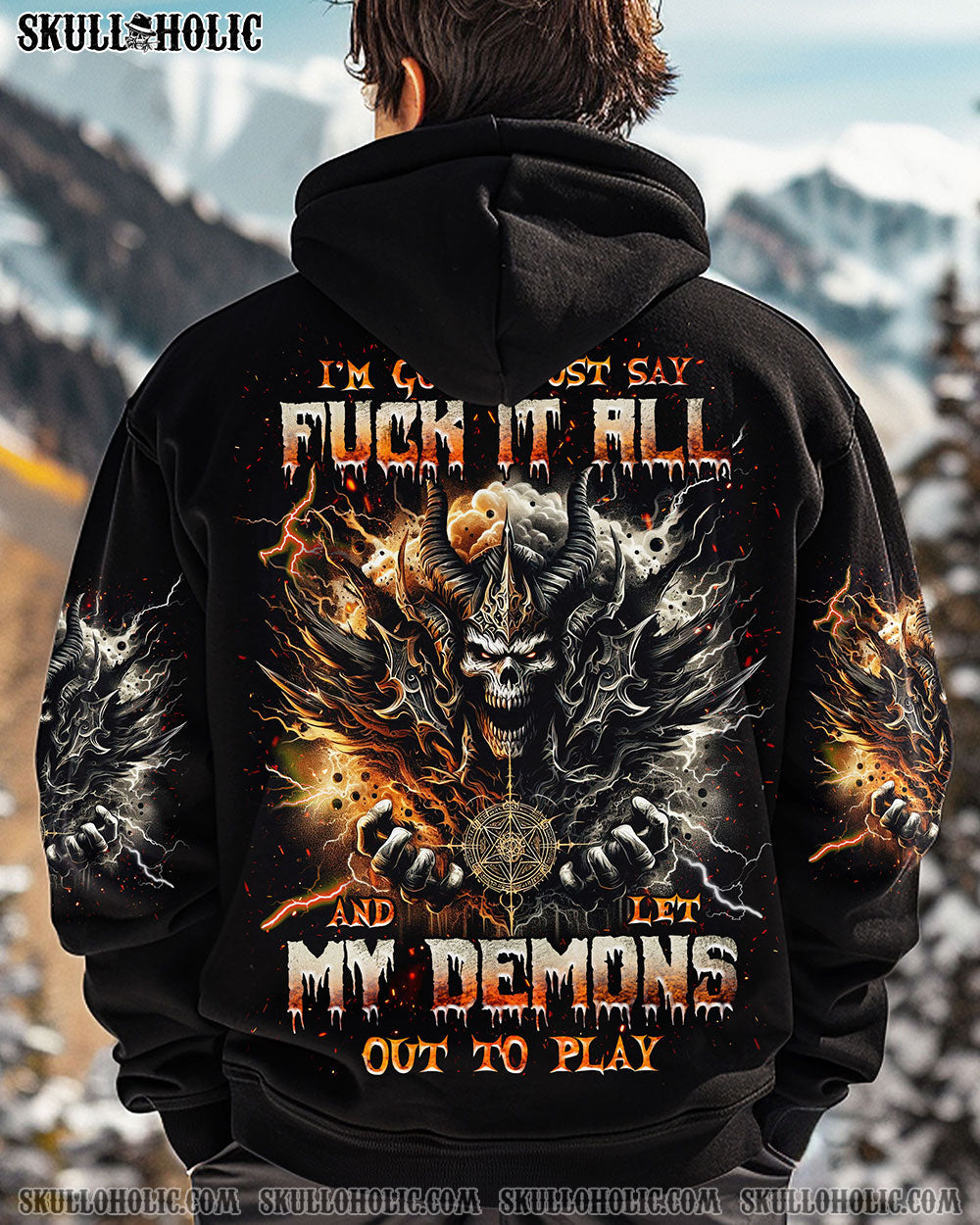 BLISSCORNERS ONE DAY I'M GONNA JUST SAY DEMON SKULL ALL OVER PRINT