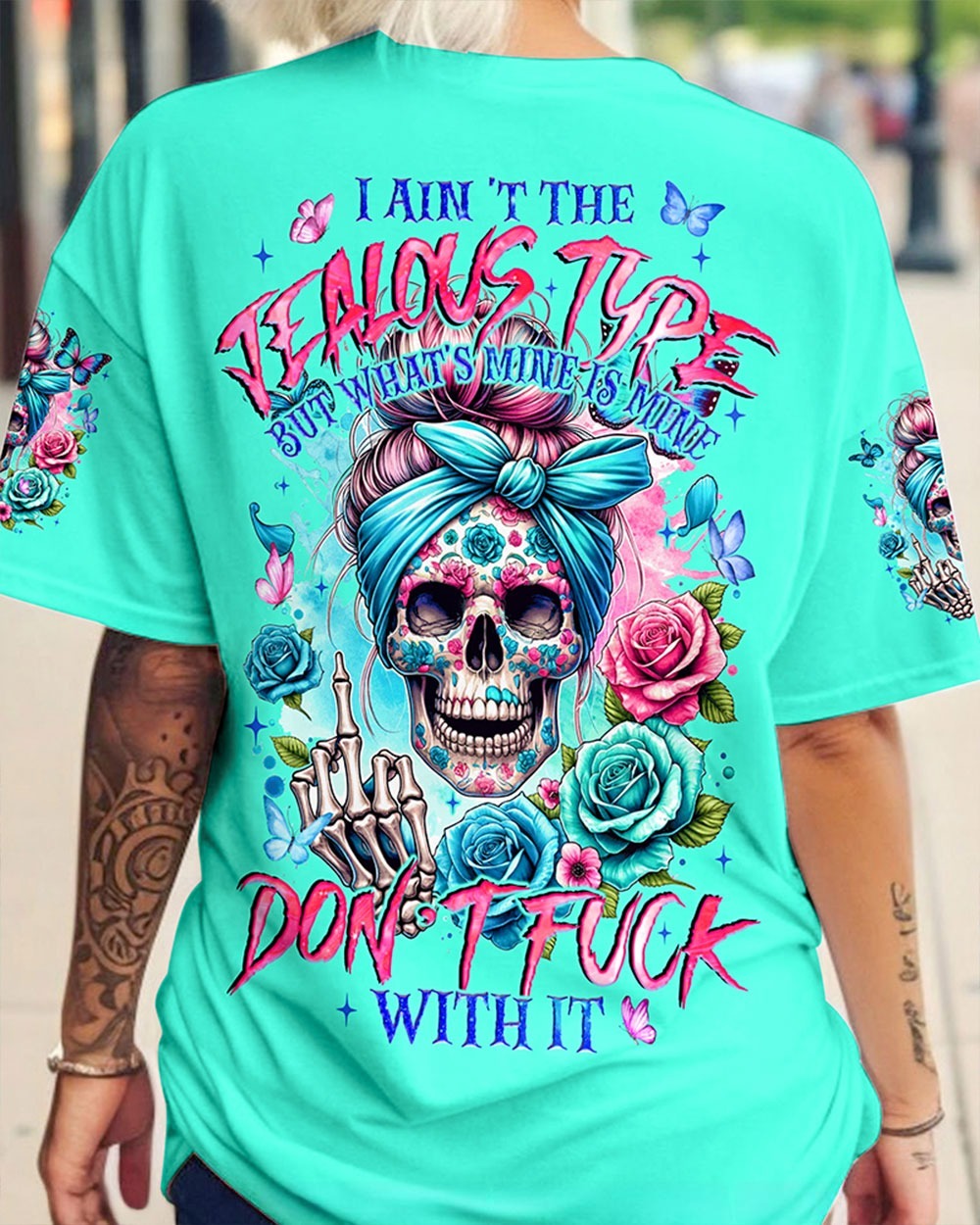 BLISSCORNERS THE GOOD GIRL IN ME MESSY BUN SKULL ALL OVER PRINT