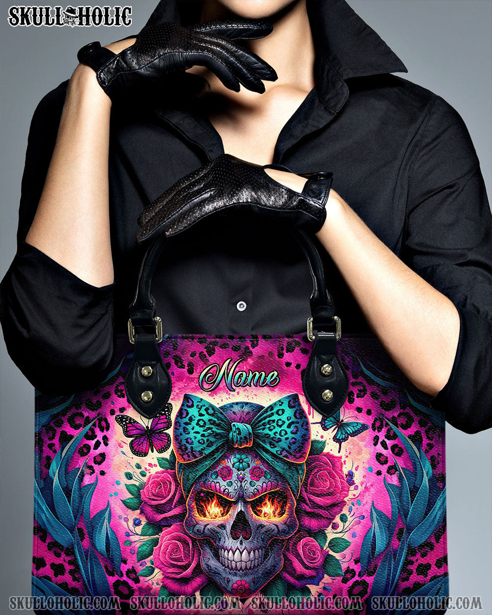BLISSCORNERS SKULL LEOPARD LEATHER HANDBAG
