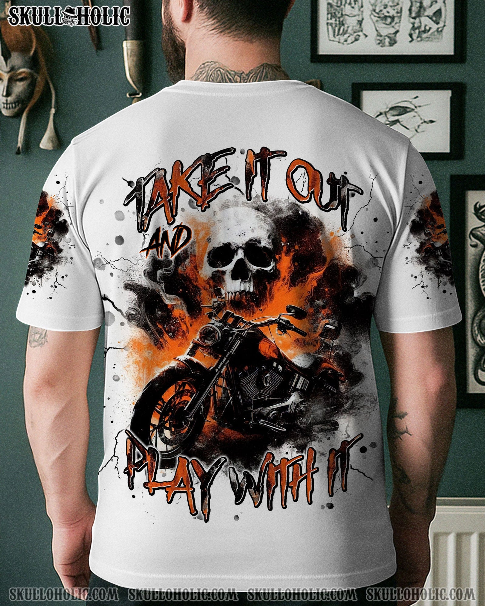 BLISSCORNERS TAKE IT OUT AND PLAY WITH IT BIKER SKULL ALL OVER PRINT