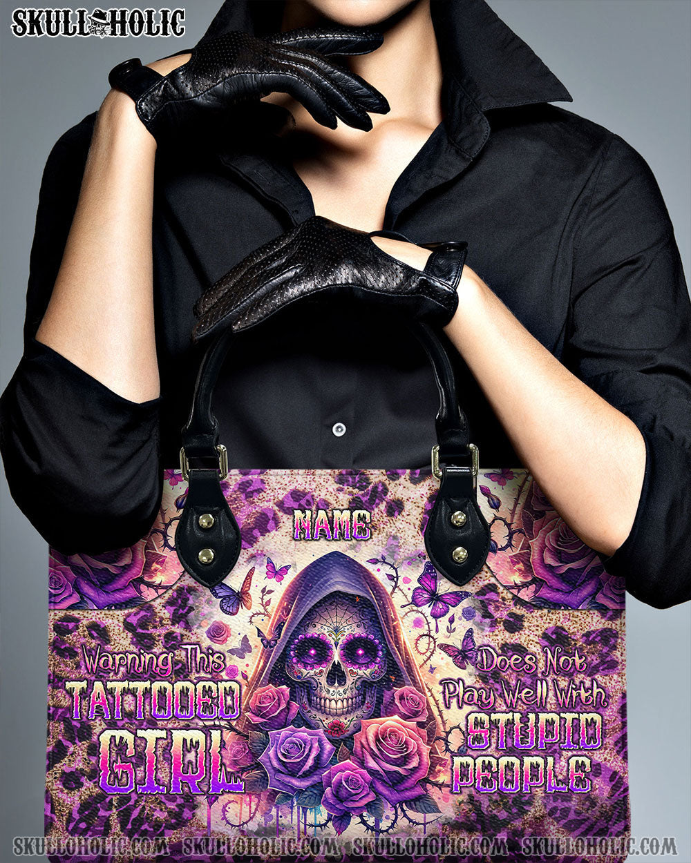 BLISSCORNERS WARNING THIS TATTOOED GIRL LEATHER HANDBAG