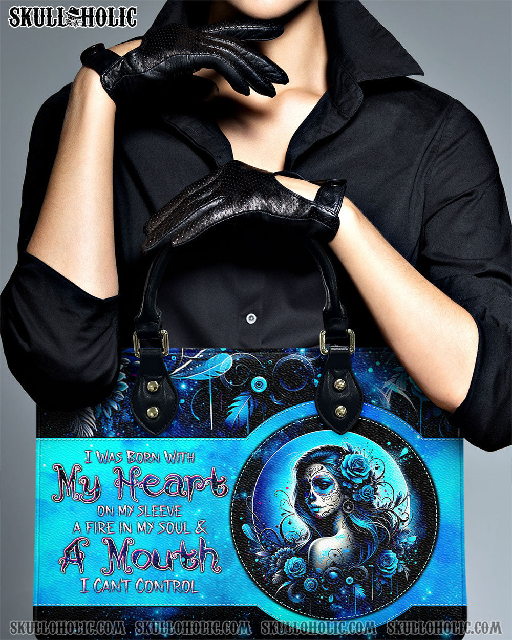 BLISSCORNERS A MOUTH I CAN'T CONTROL SUGAR SKULL LEATHER HANDBAG