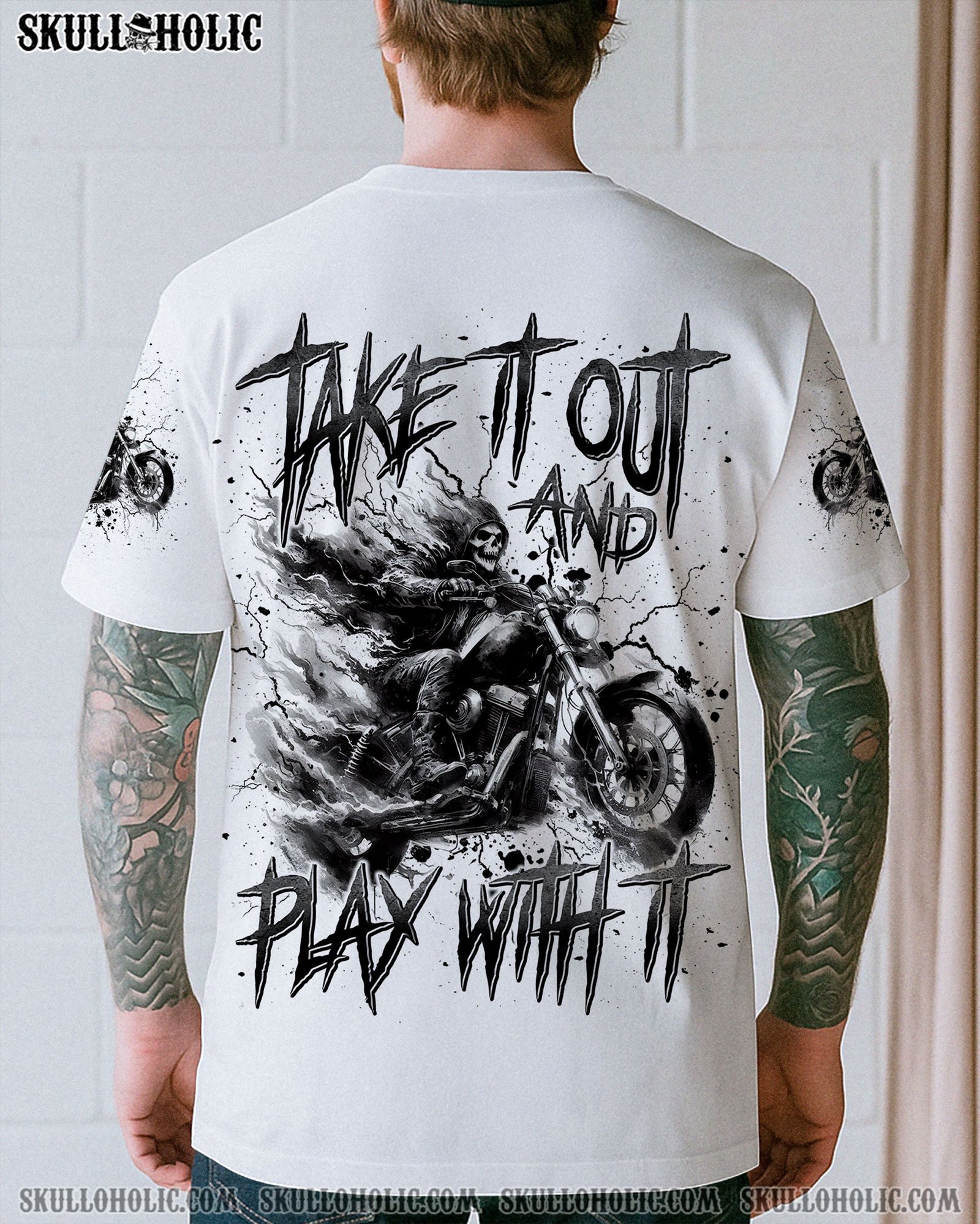 BLISSCORNERS TAKE IT OUT AND PLAY WITH IT BIKER SKULL ALL OVER PRINT