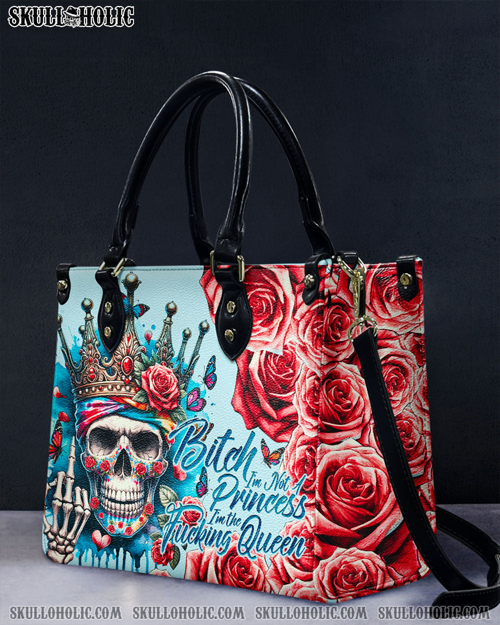 BLISSCORNERS I'M NOT A PRINCESS SKULL LEATHER HANDBAG