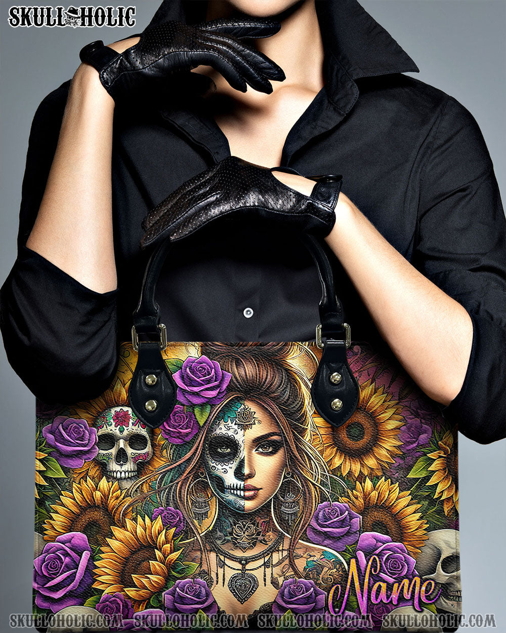 BLISSCORNERS SKULL LADY FLOWER LEATHER HANDBAG