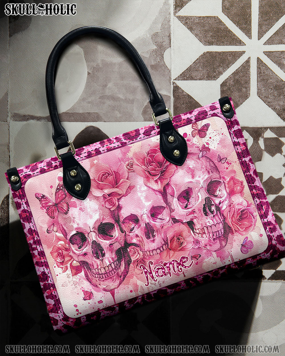 BLISSCORNERS SKULLS FLOWER LEATHER HANDBAG