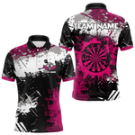 Blisscorners Pink Grunge Paint Splash Dart Polo & Quarter Zip Custom Dart Shirts For Men Darts Team Jerseys LM064