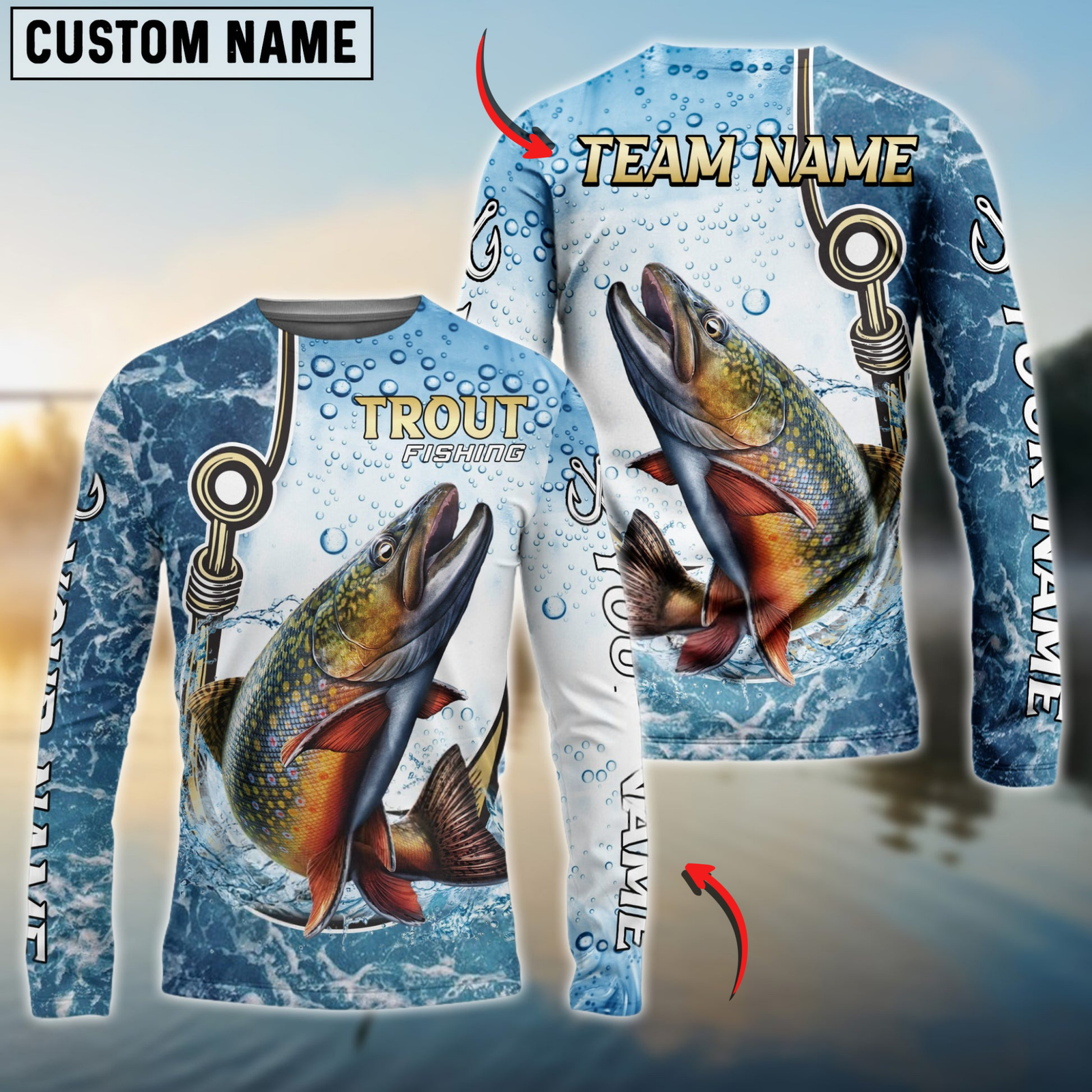 Blisscorners Trout Fishing Golden Hook Graphic Sport Custom Name & Team Name 3D Shirts