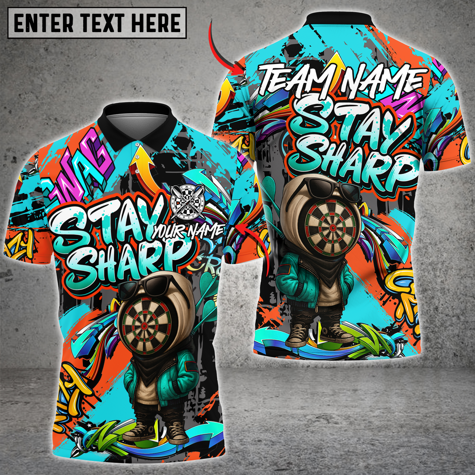 Blisscorners Darts Graffiti Dartboard Character Stay Sharp Multicolor Customized Name, Team Name 3D Shirts