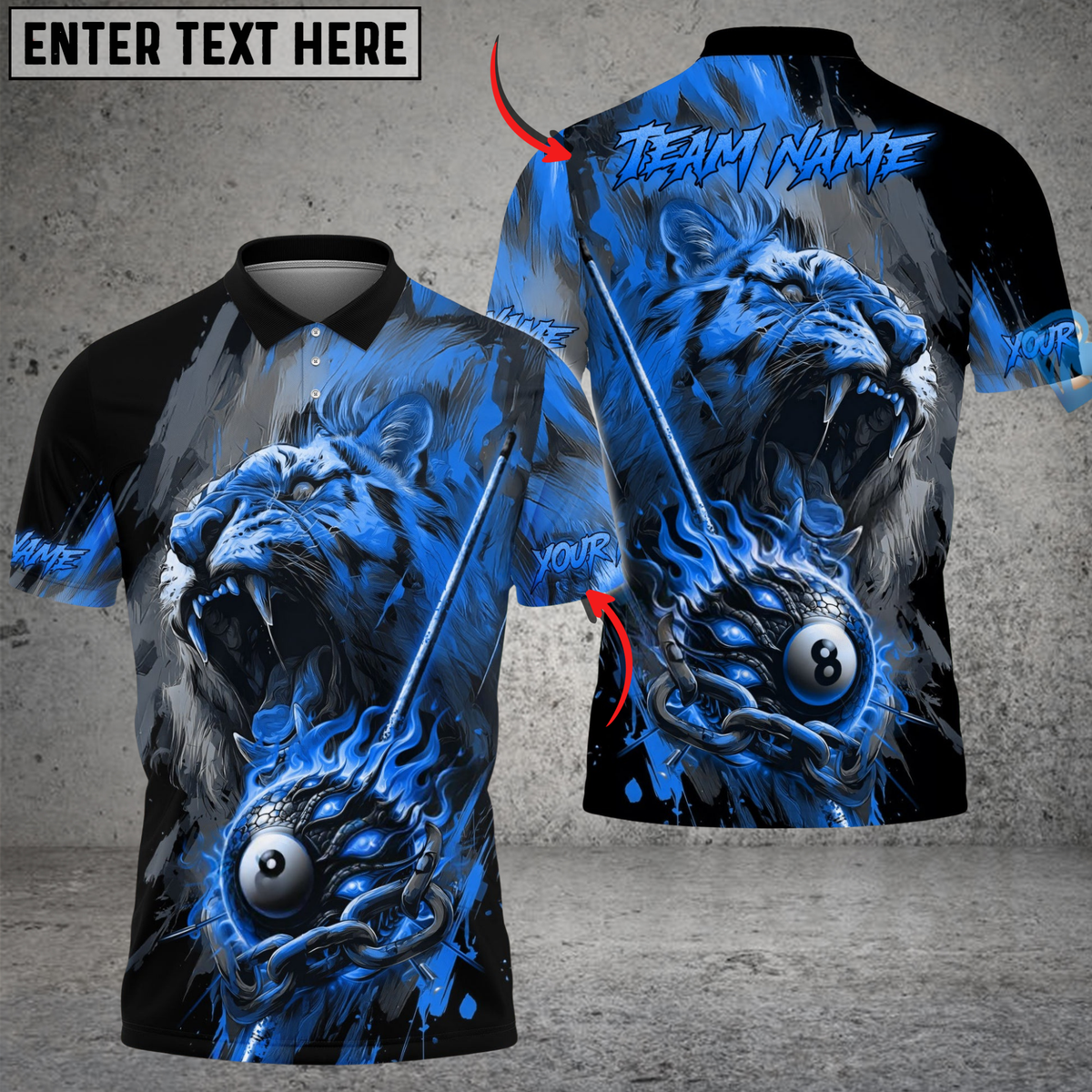 Blisscorners Billiard 8-Ball Tiger Fire Chain Multicolor Customized Name, Team Name 3D Shirt
