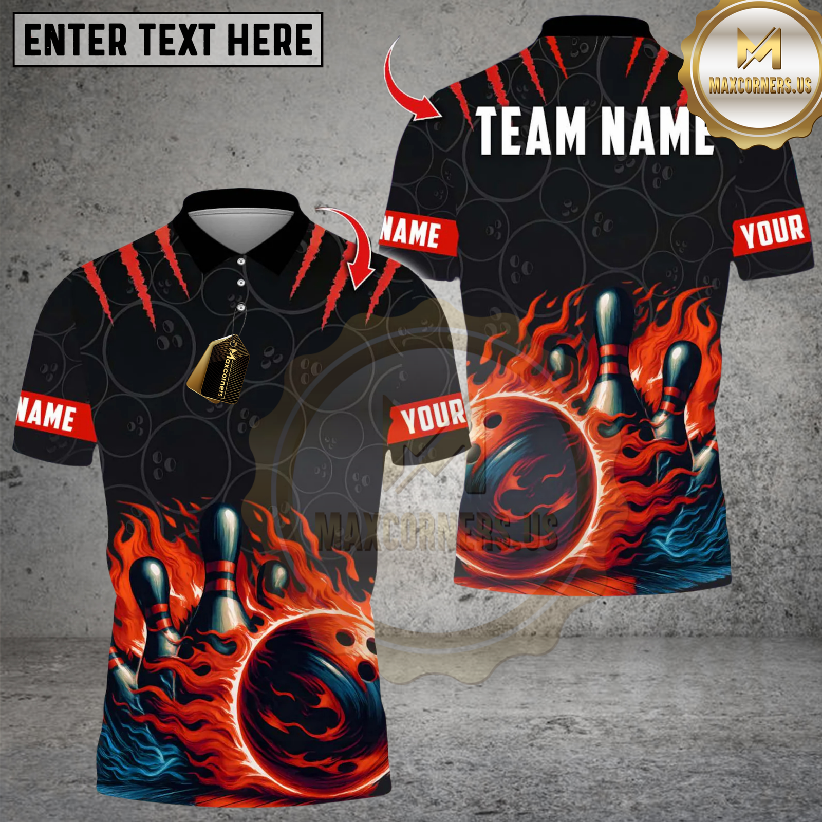 Blisscorners Flame Fire Bowling Multicolor Customized Name, Team Name 3D Shirts 9