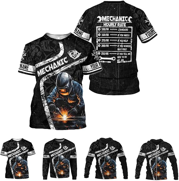 Blisscorners Custom Mechanic Shirts for Men, Mechanic Shirt Gifts for Mechanical Man on Labor Day, Mechanic Labor Rates T-Shirt Hoodie