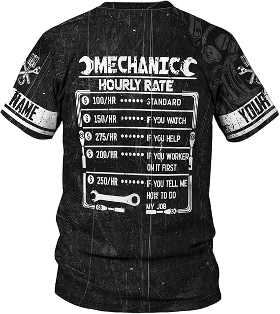 Blisscorners Custom Mechanic Shirts for Men, Mechanic Shirt Gifts for Mechanical Man on Labor Day, Mechanic Labor Rates T-Shirt Hoodie