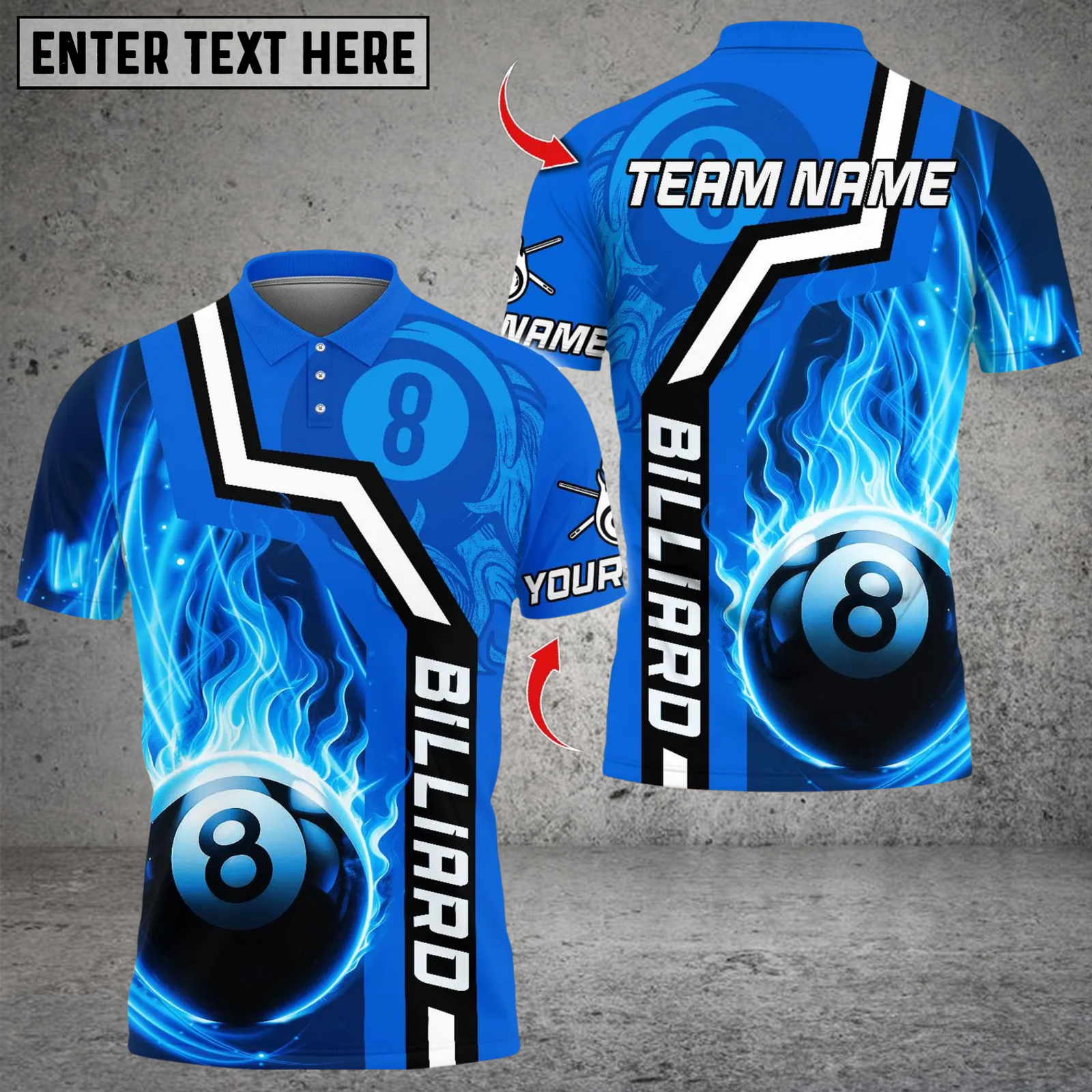 Blisscorners Billiards Flaming 8 Ball Design Multicolor Customized Name, Team Name 3D Shirt