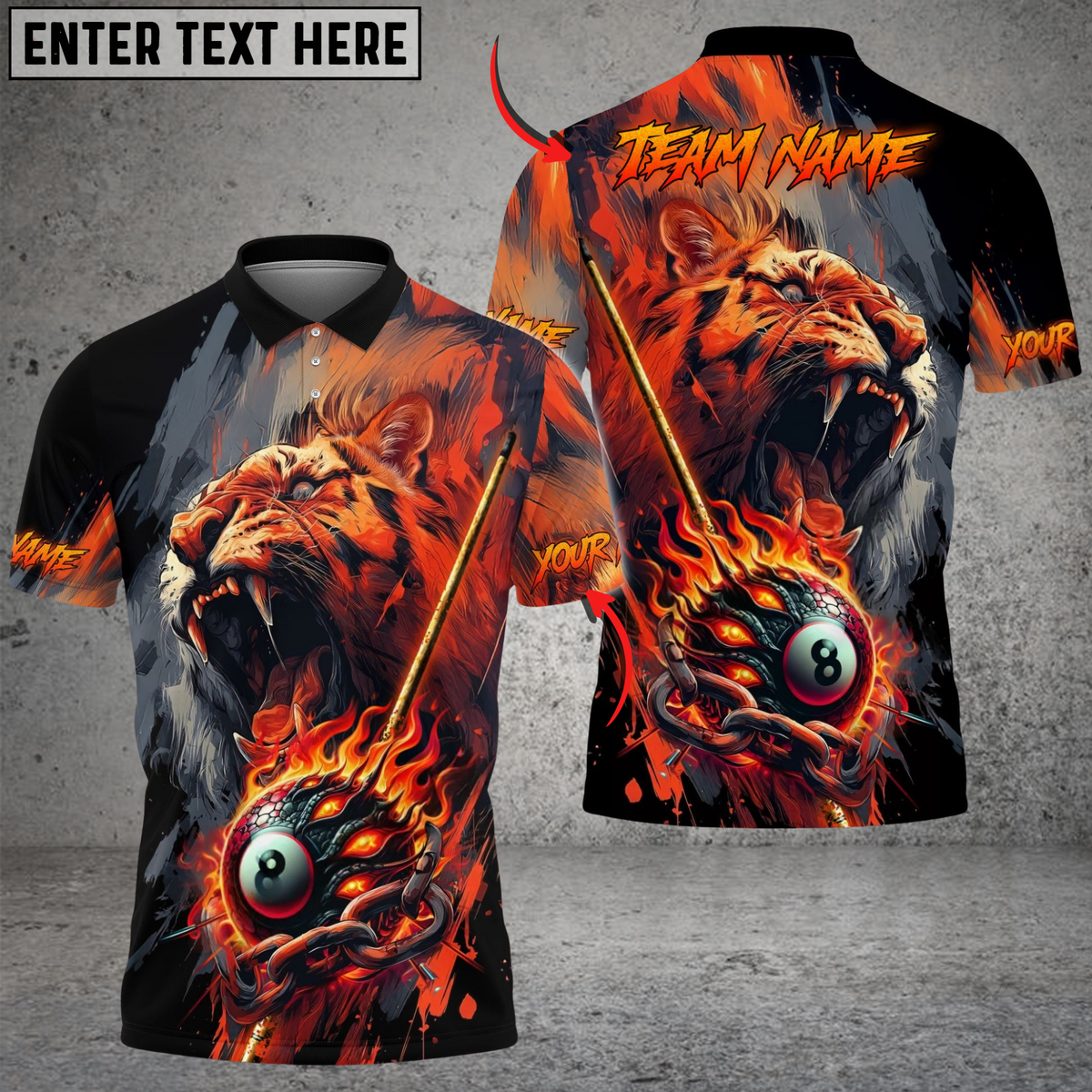 Blisscorners Billiard 8-Ball Tiger Fire Chain Multicolor Customized Name, Team Name 3D Shirt