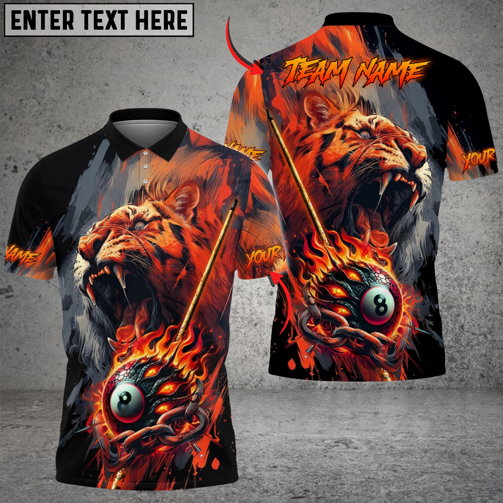 Blisscorners Billiard 8-Ball Tiger Fire Chain Multicolor Customized Name, Team Name 3D Shirt
