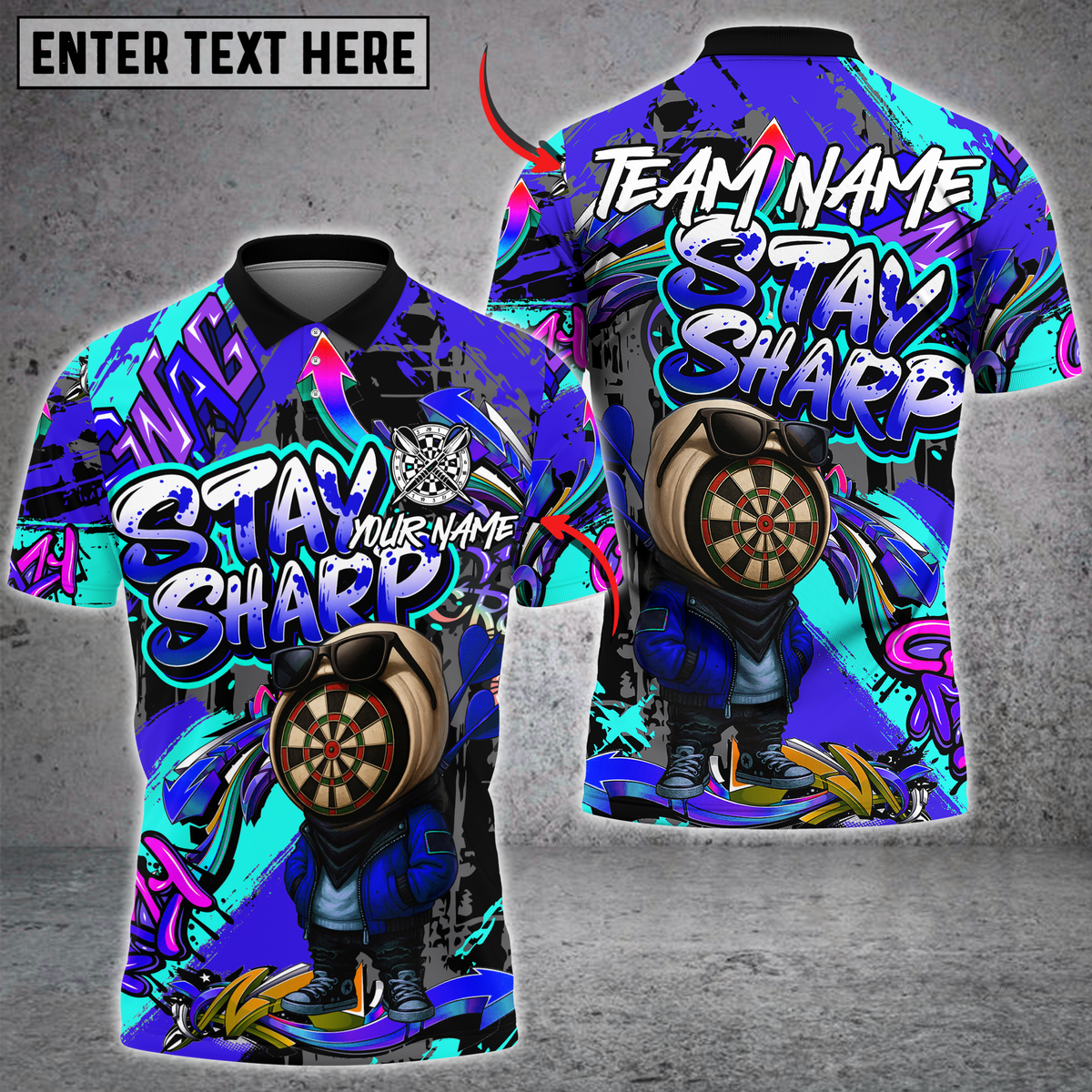Blisscorners Darts Graffiti Dartboard Character Stay Sharp Multicolor Customized Name, Team Name 3D Shirts