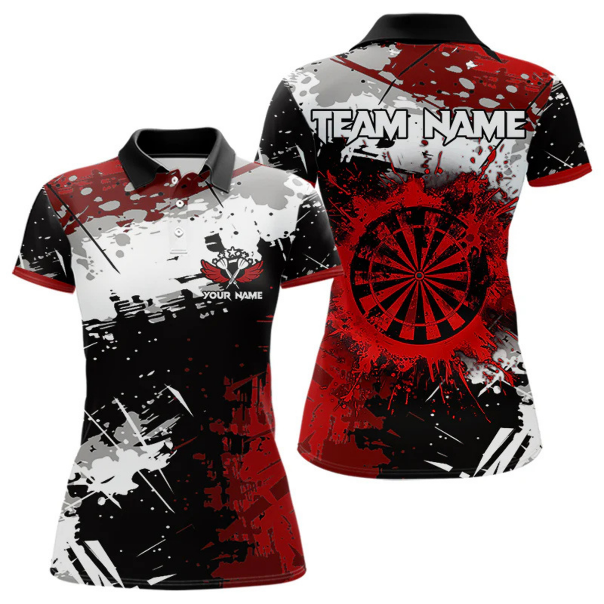 Blisscorners Red Grunge Paint Splash Dart Polo & Quarter Zip Custom Dart Shirts For Men Darts Team Jerseys LM064