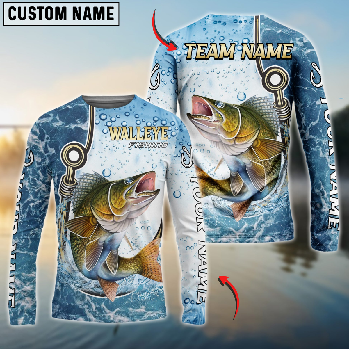 Blisscorners Walleye Fishing Golden Hook Graphic Sport Custom Name &amp; Team Name 3D Shirts