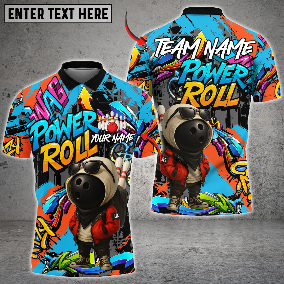 Blisscorners Bowling Graffiti Ball Character Power Roll Multicolor Customized Name, Team Name 3D Shirts