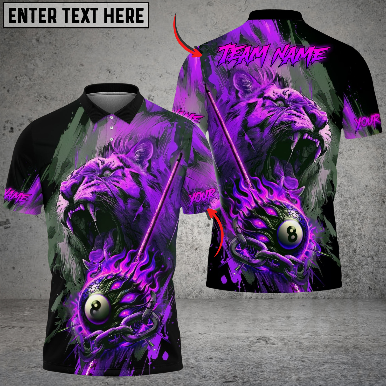 Blisscorners Billiard 8-Ball Tiger Fire Chain Multicolor Customized Name, Team Name 3D Shirt