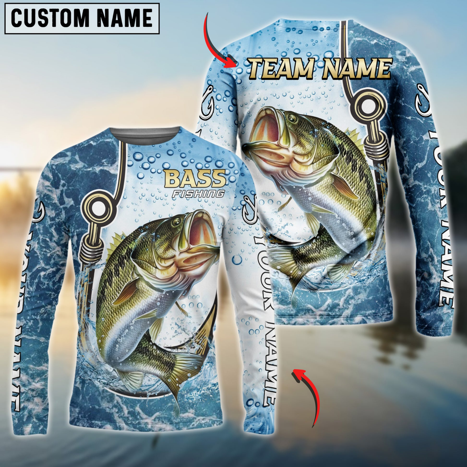 Blisscorners Bass Fishing Golden Hook Graphic Sport Custom Name & Team Name 3D Shirts