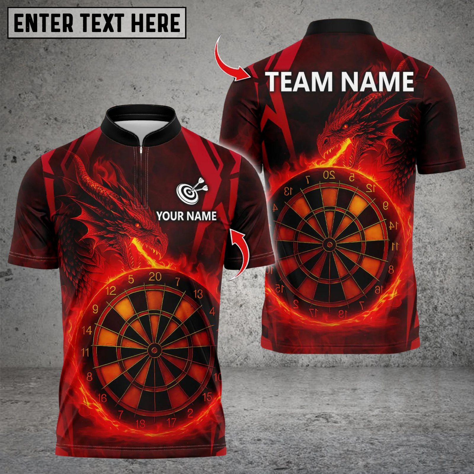 Blisscorners Darts Dragon Fire Flame Personalized Name 3D Unisex Shirt