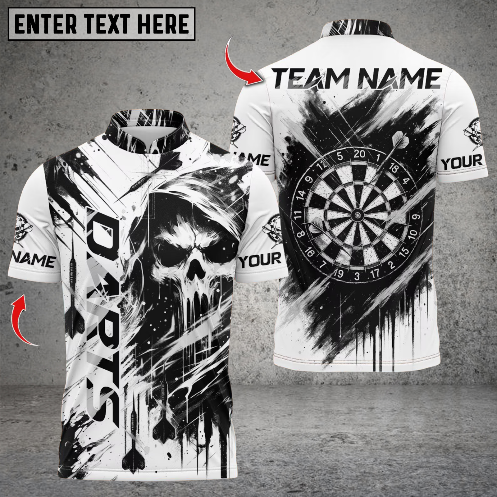 Blisscorners Darts Skull Black White Graffiti Personalized Name 3D Unisex Shirt