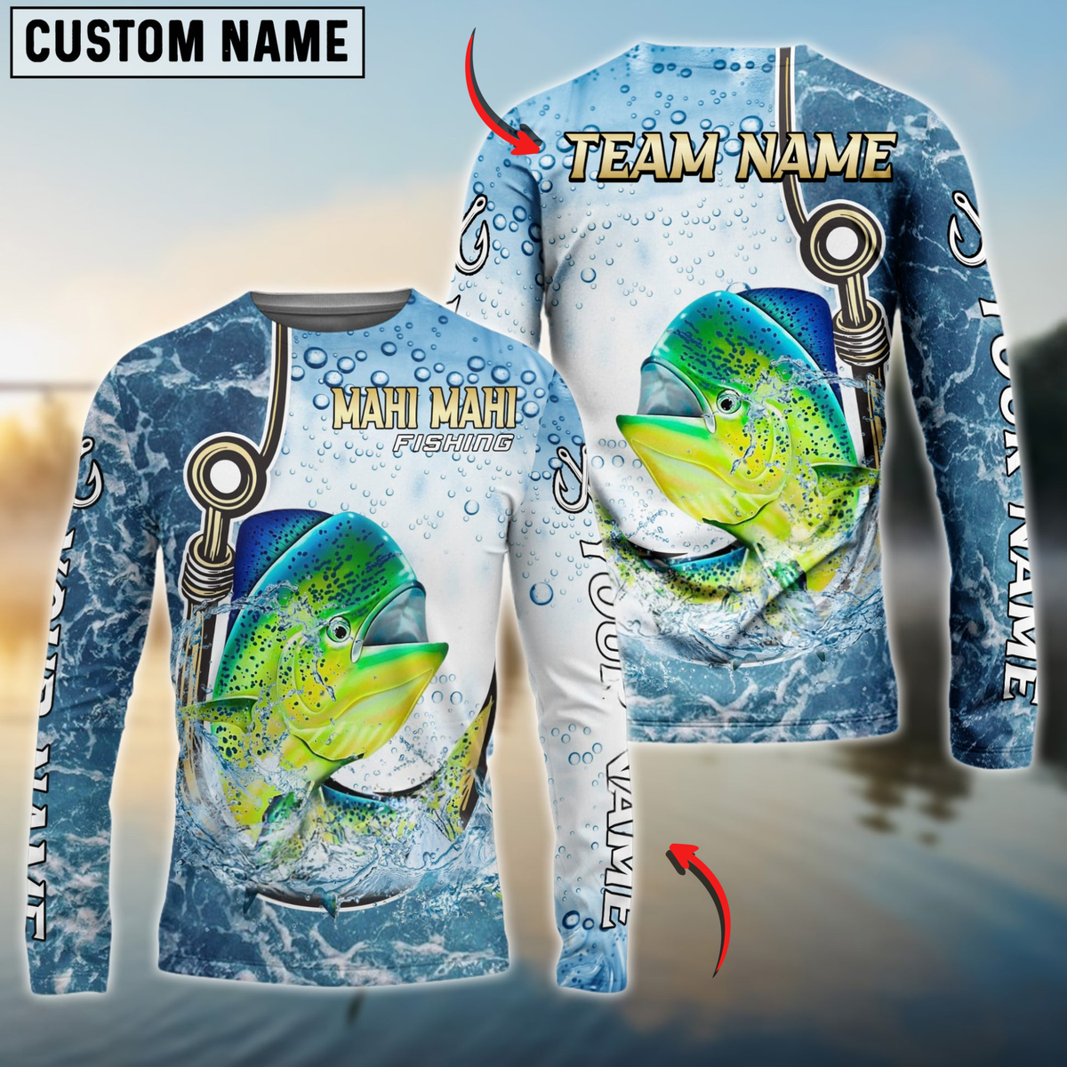Blisscorners Mahi-Mahi Fishing Golden Hook Graphic Sport Custom Name &amp; Team Name 3D Shirts
