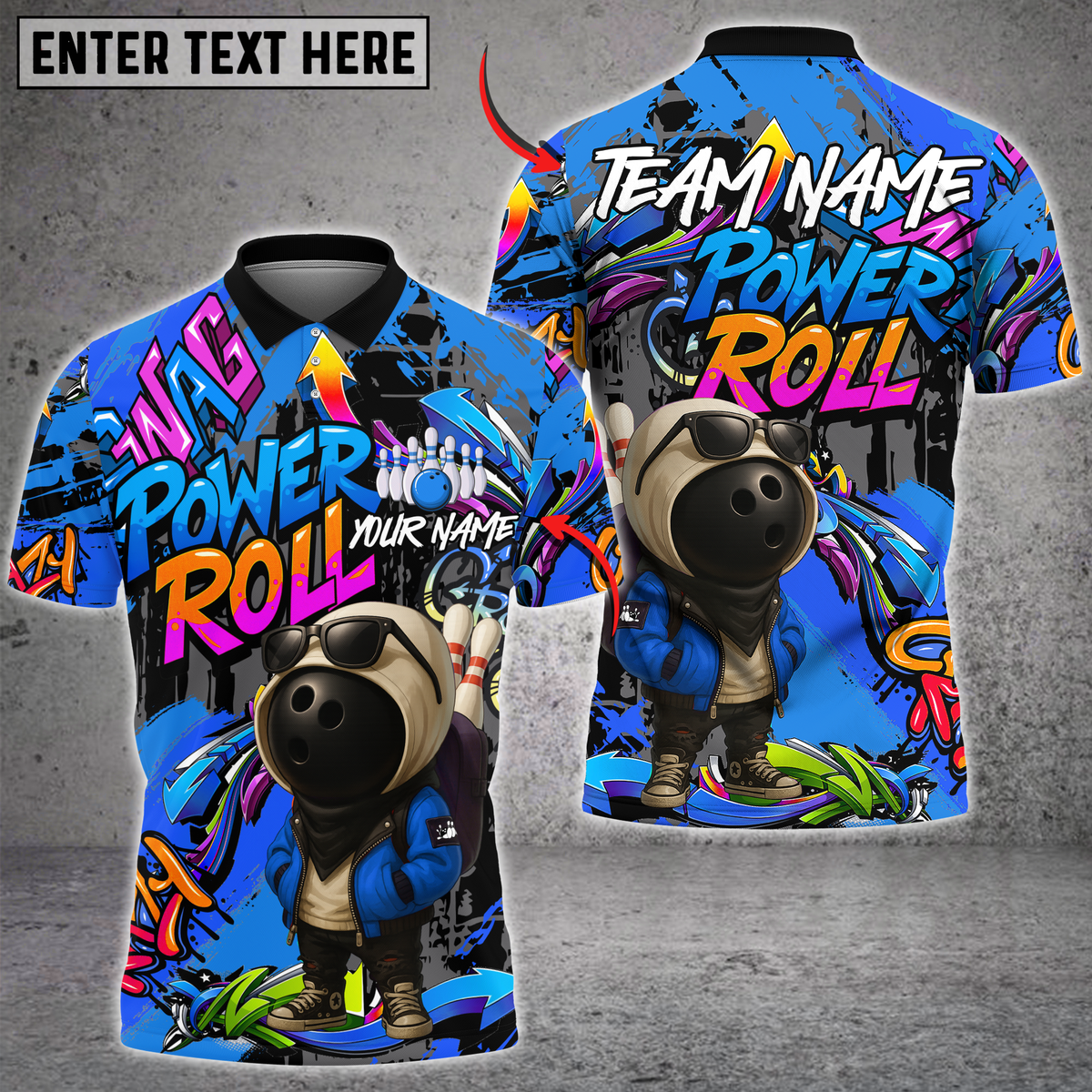 Blisscorners Bowling Graffiti Ball Character Power Roll Multicolor Customized Name, Team Name 3D Shirts