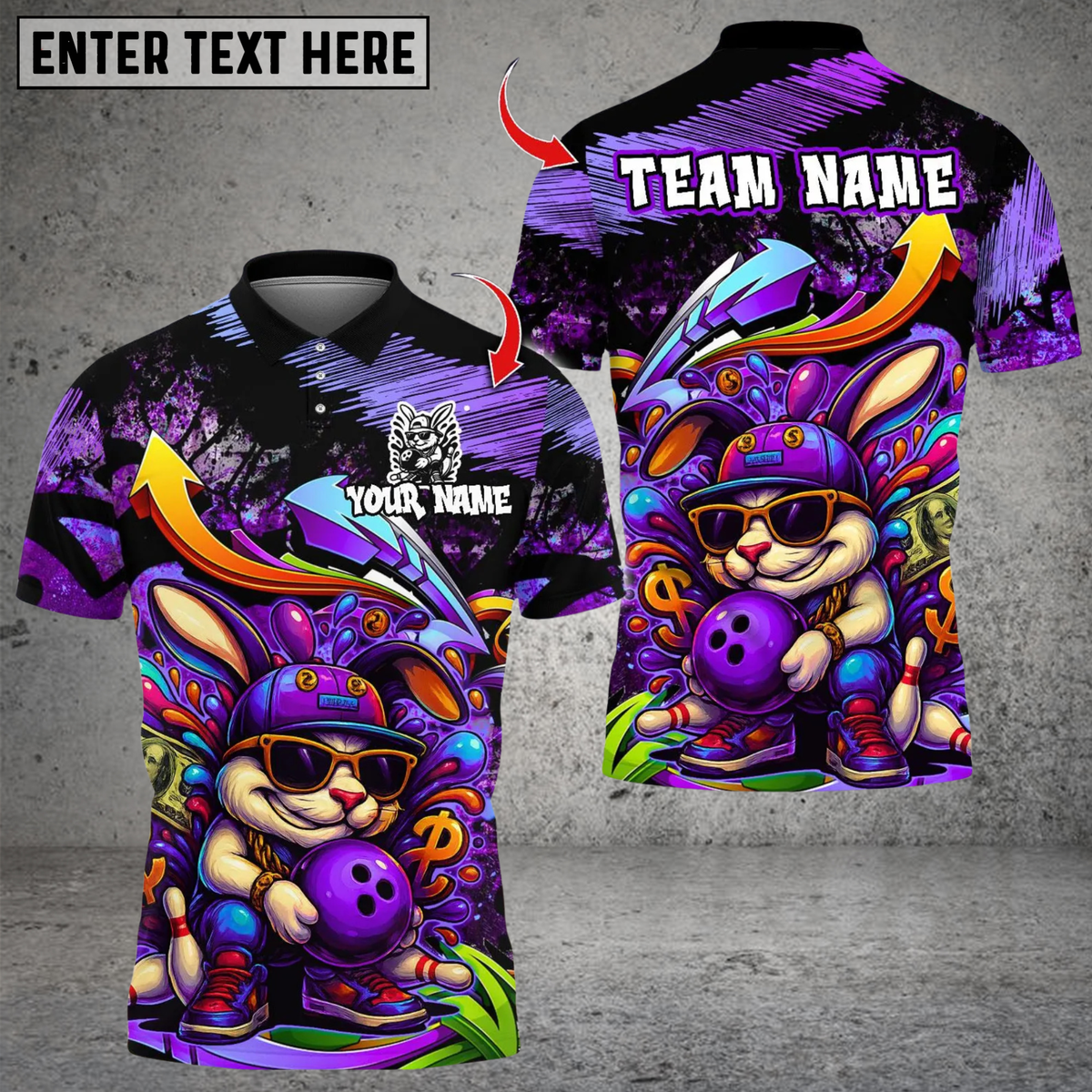 Blisscorners Bowling Rich Gangster Urban Rabbit Multicolor Customized Name, Team Name 3D Shirts